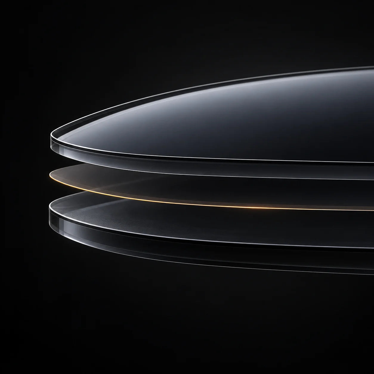 Exploded view of a thin coating membrane between panoramic glass layers