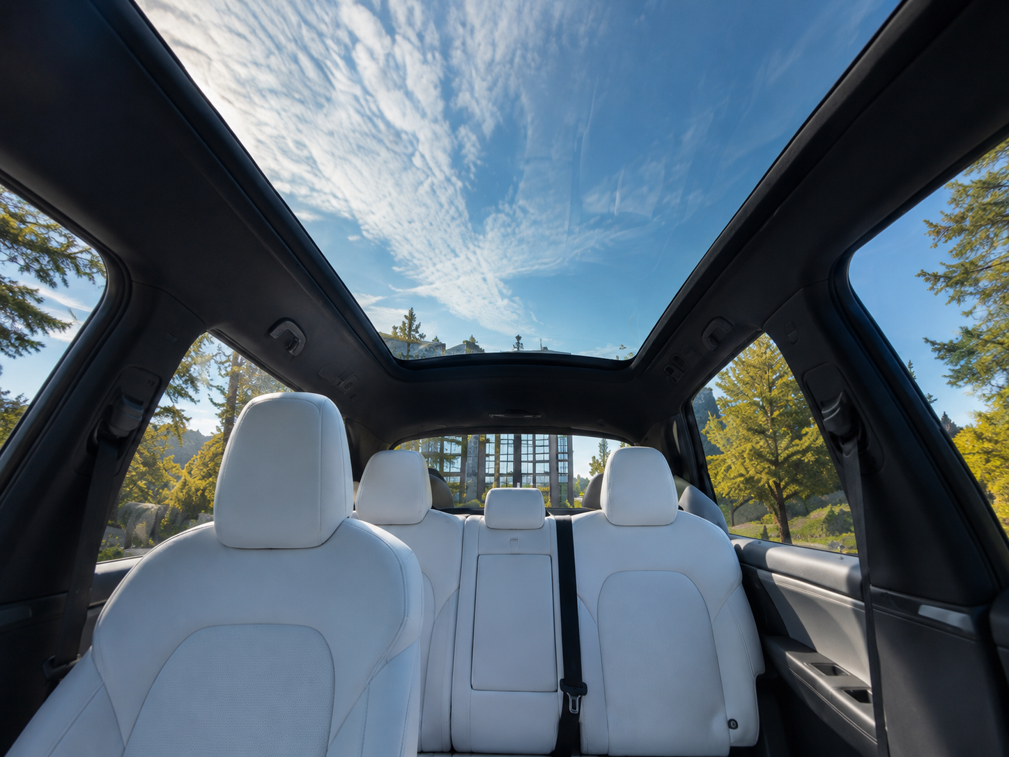 Tesla Model Y interior with panoramic roof