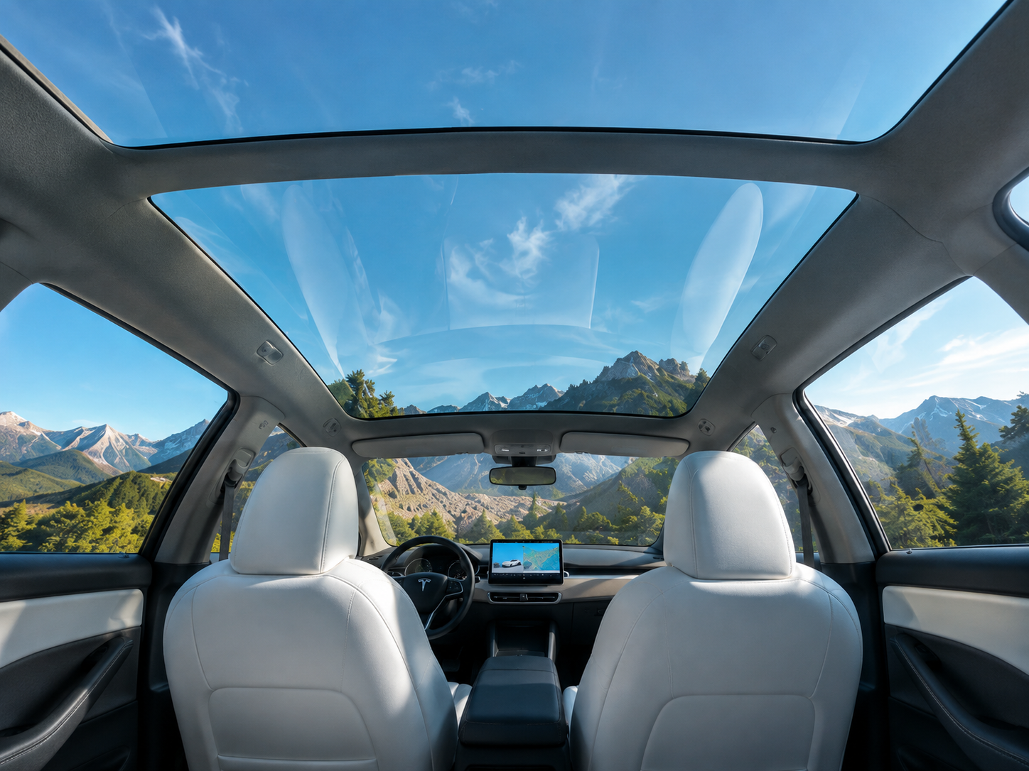 Tesla Model 3 interior with panoramic roof